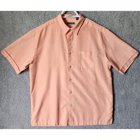 Cubavera Orange Palm Print Short Sleeve Button Shirt Size Large 100% Polyester - Picture 1 of 15